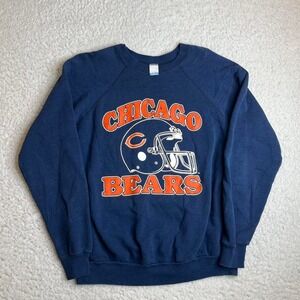 80s‎ Chicago bears men navy orange crew neck sweater drop shoulder tultex nfl xl